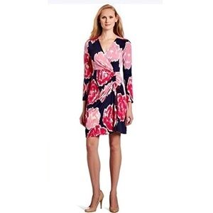 Lilly Pulitzer Pink Floral Silk Blend Faux Wrap Ruched Augusta Mini Dress